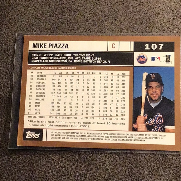 MIKE PIAZZA 2002 NEW YORK METS OPENING DAY TOPPS BASEBALL CARD - Picture 4 of 5